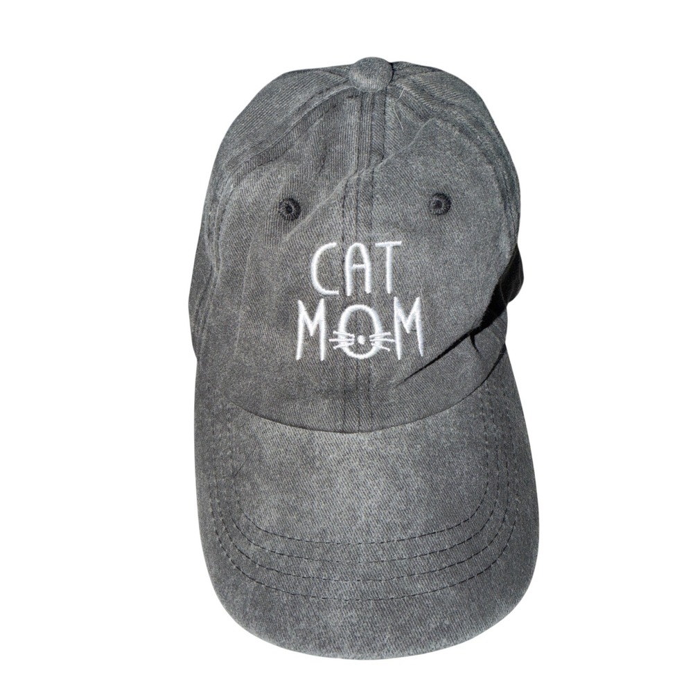 Cat Mom‎ Embroidered Baseball Cap Gray Cotton Adjustable Strap New